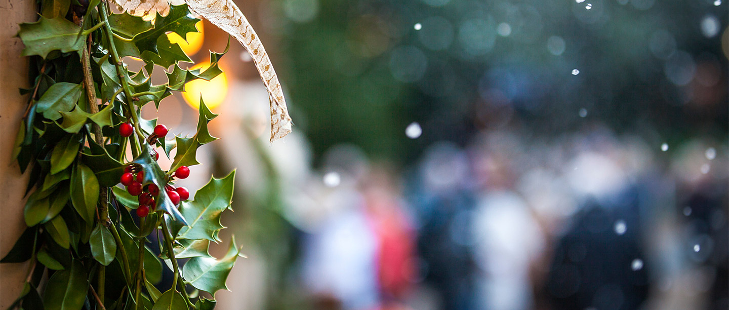 Some red berries on a Christmas wreath