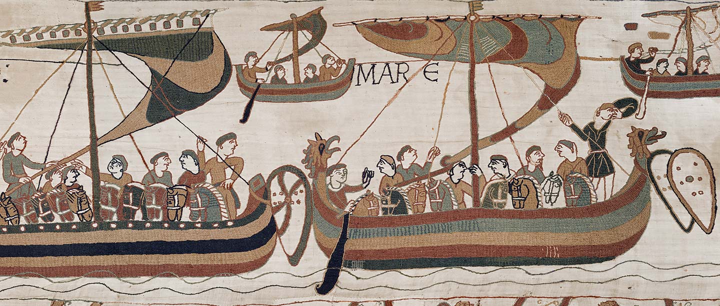 A scene showing William of Normandy’s invasion fleet in 1066. (Detail of the official digital representation of the Bayeux Tapestry – 11th century)