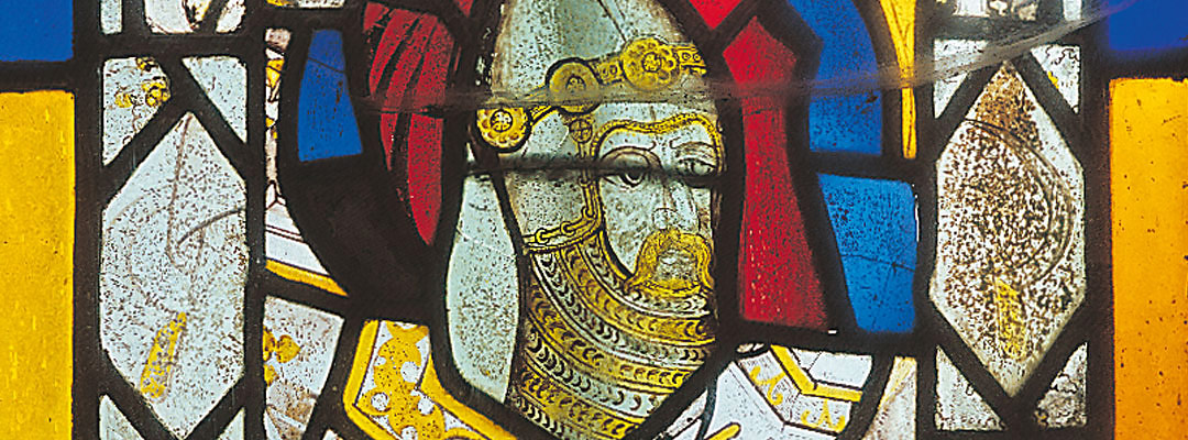 Stained glass portrait of about 1400 of Sir Thomas Hungerford, from Farleigh Hungerford parish church