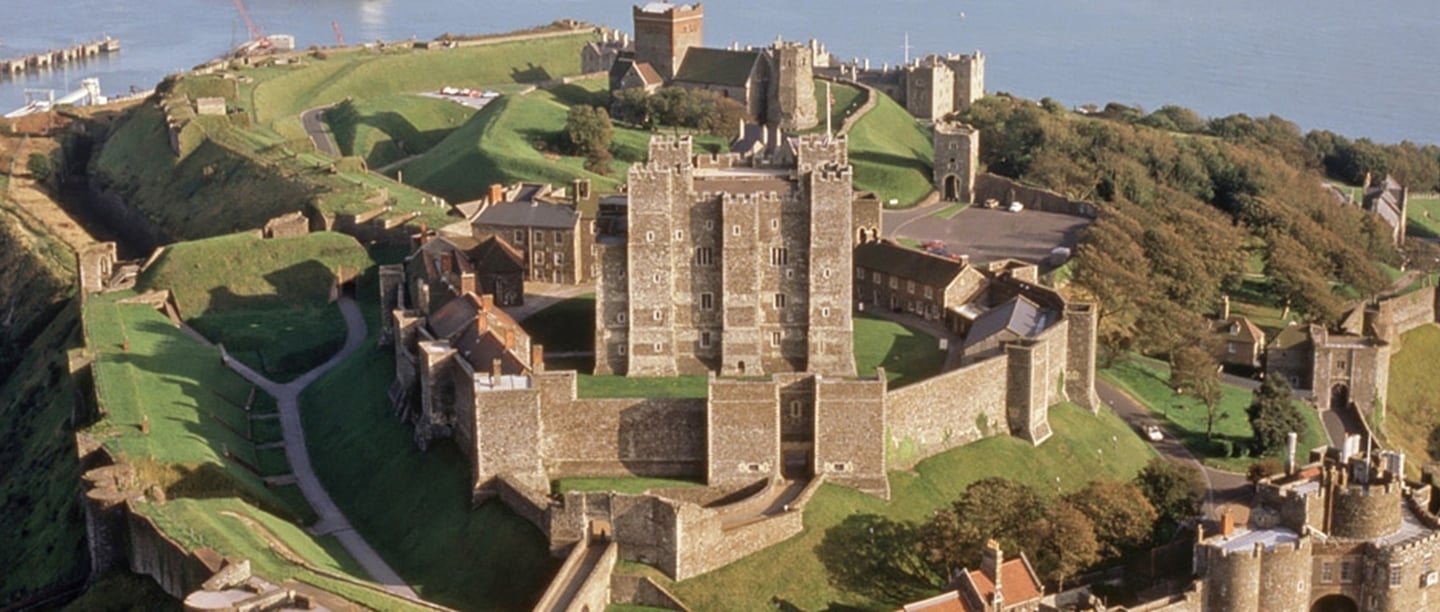 Dover Castle, Kent, showing the 12th-century keep at its heart. The castle was besieged three times during the 13th century