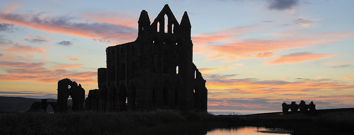 The dramatic ruins of Whitby Abbey, on the headland overlooking the North Yorkshire town