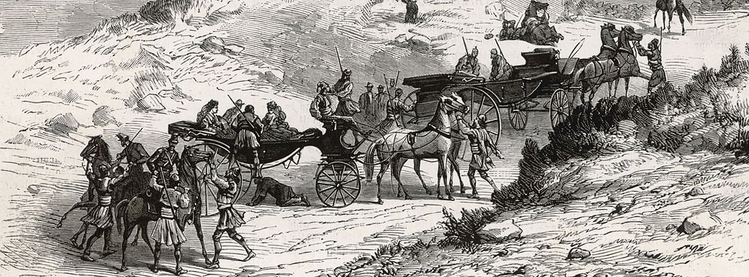 The party of tourists being taken hostage on 11 April 1870