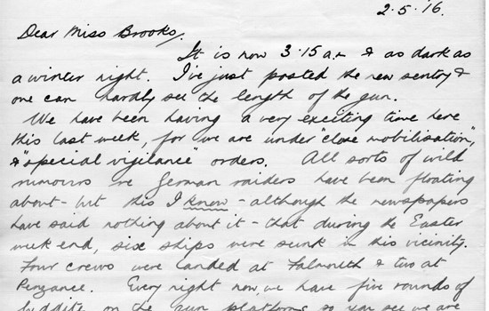 2 May 1916 Pendennis Castle - Rumours of German raiders