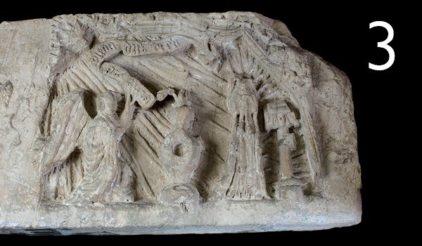 Panel showing the annunciation: this panel from Fountains Abbey depicting the annunication was once painted and would have been a stunning piece.