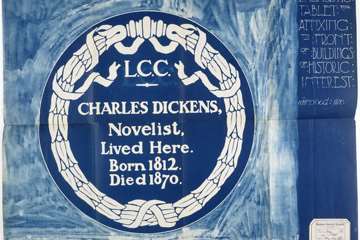 Image: drawing of Charles Dickens' blue plaque (copyright Historic England)