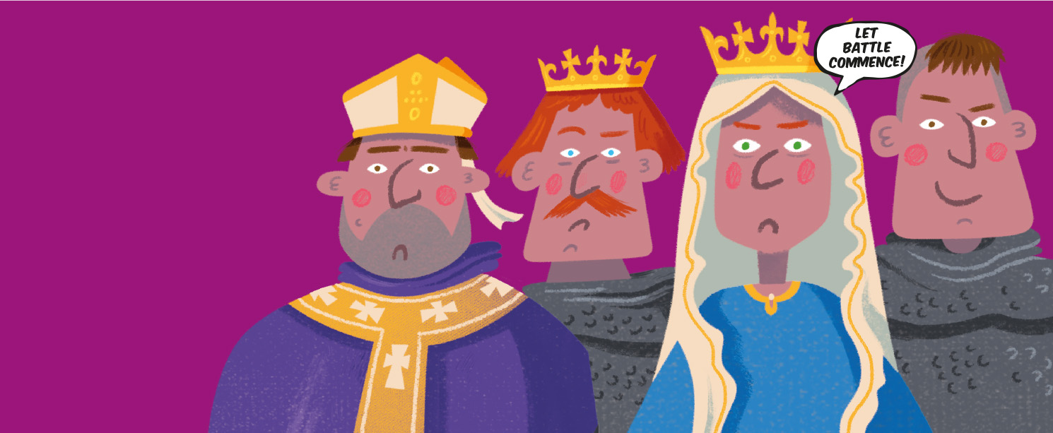 Image: Cartoon versions of some of the people involved with the Norman Conquest
