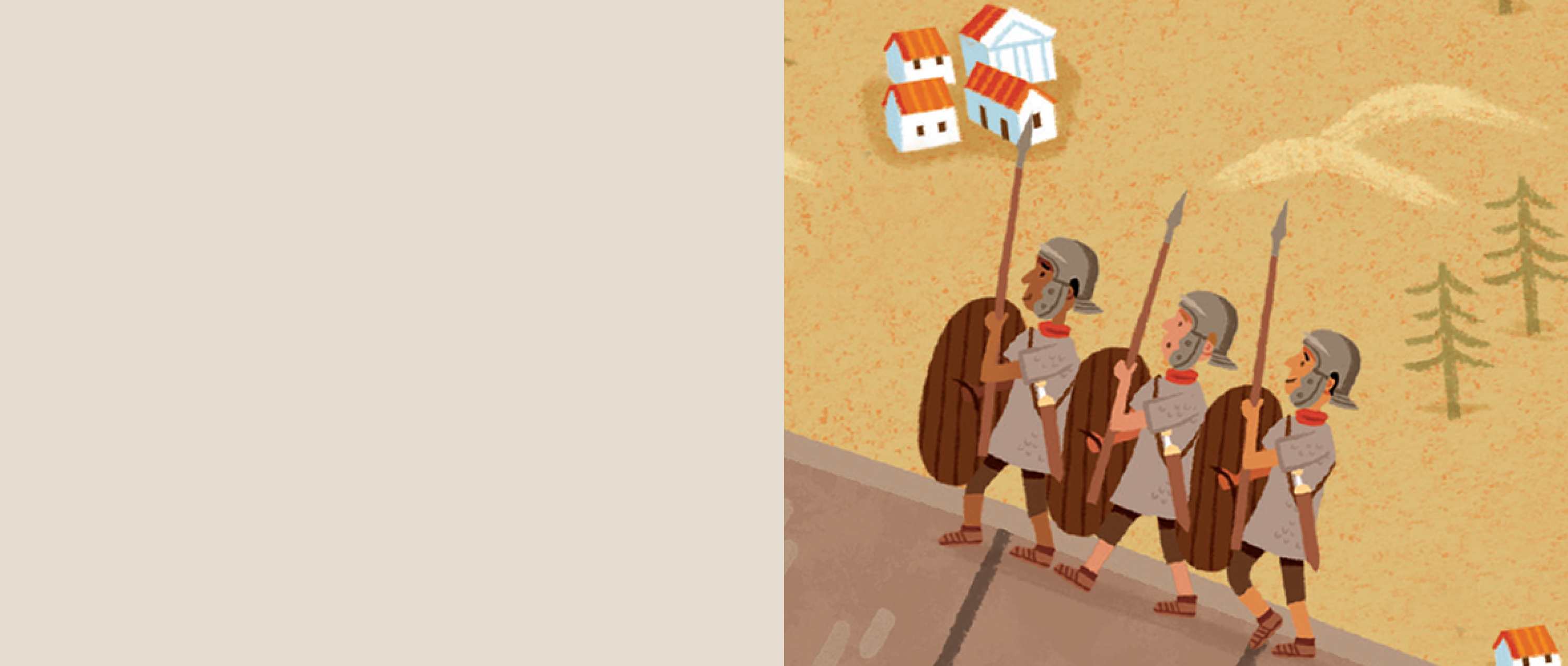 Image: three Roman soldiers marching along a road