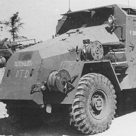 Black-and-white photo of an AEC Command Vehicle