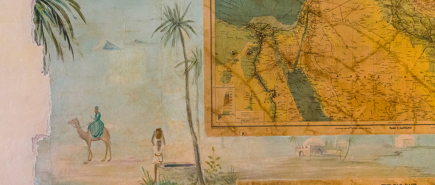 Image: close up of map on wall at Eltham Palace