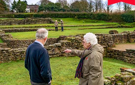 Image: volunteers talking at Wall Roman Site