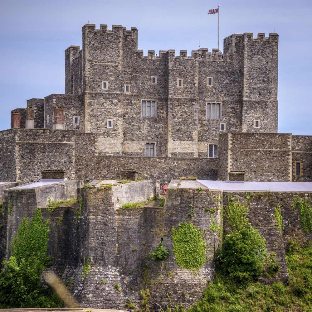 Photo of the walls and Great Tower of Dover Castle on a sunny day