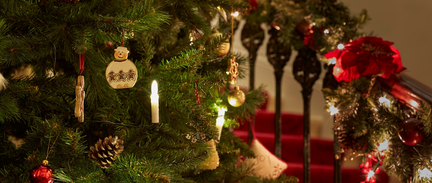 Image: decorations in a Christmas tree