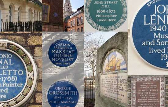 Collage of various blue plaques from around London