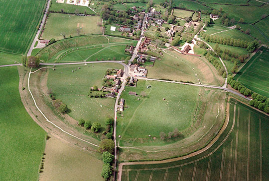 Aerial view of Avebury circle and village