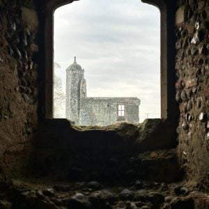 The outer gatehouse through a window