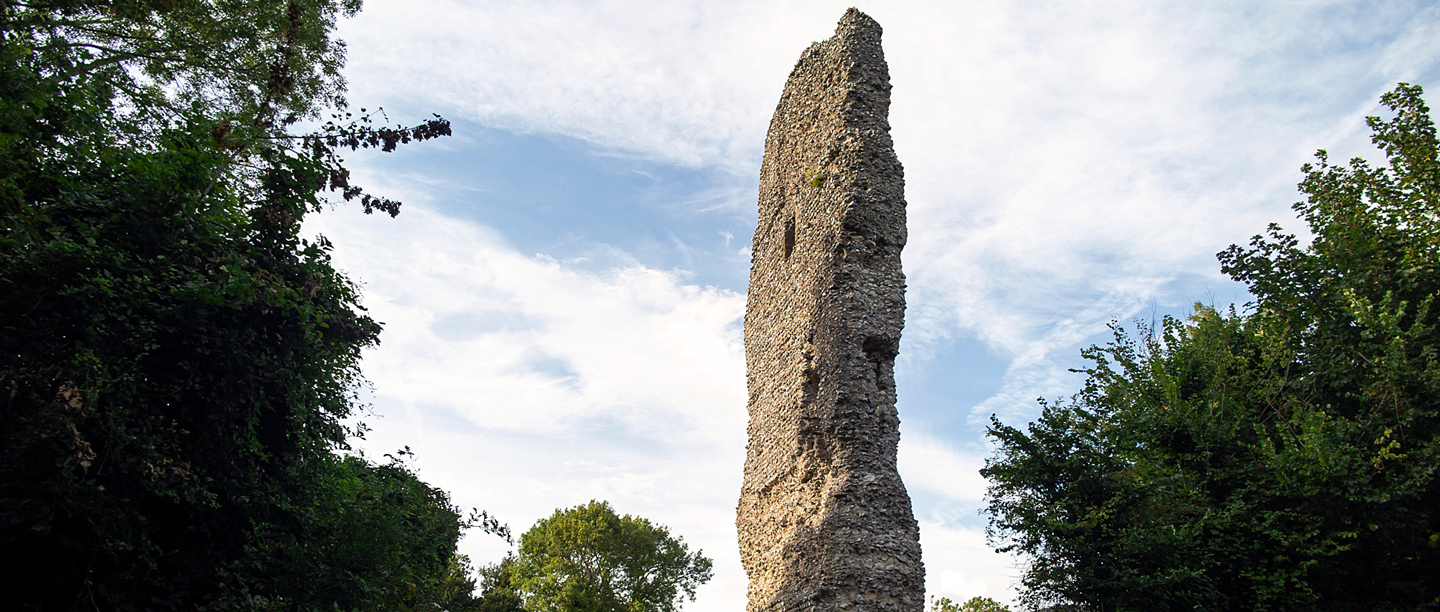 The tall stone tower remains of the Norman Bramber Castle