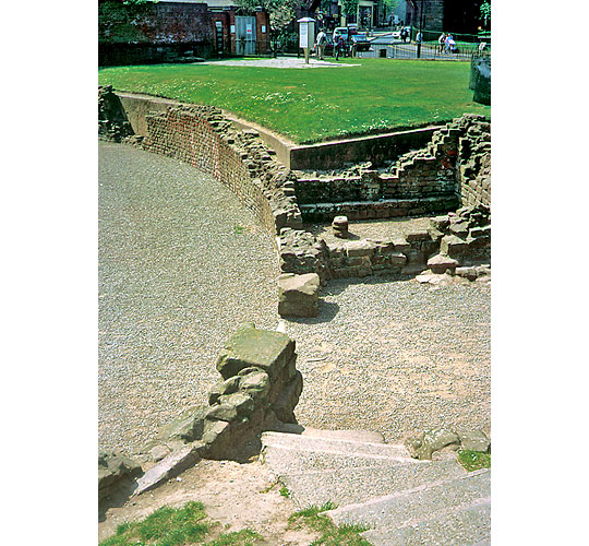 The north entrance to the amphitheatre, with the shrine to Nemesis