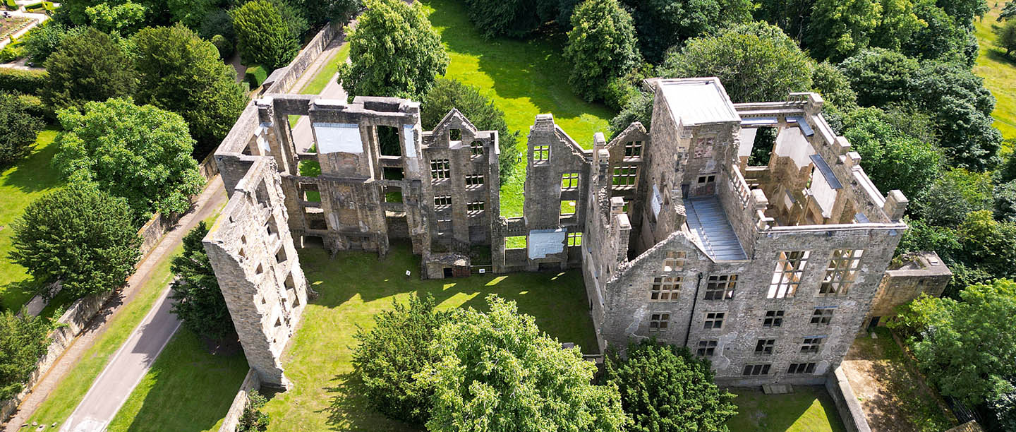 An aerial view of Hardwick Old Hall