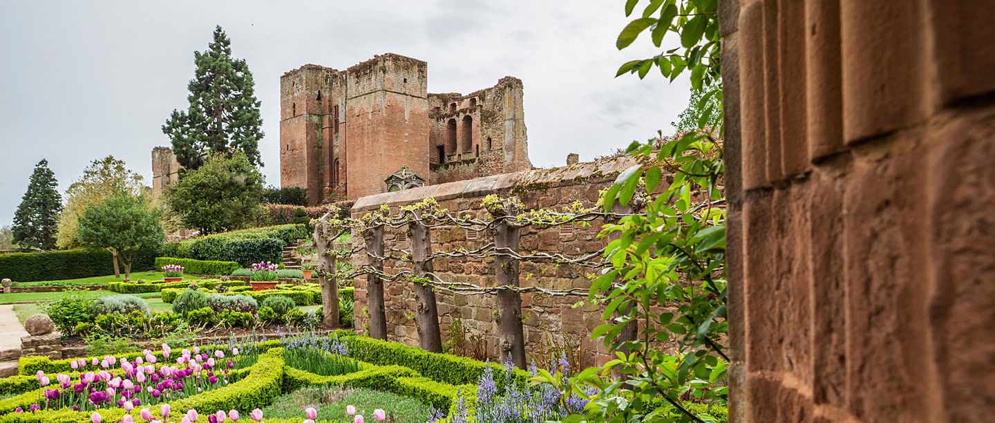A view of Kenilworth Castle from the gardens in the spring.
