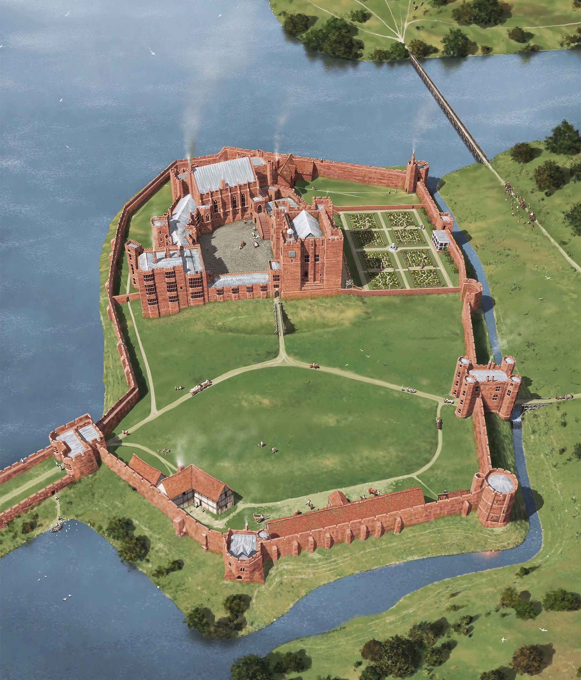 A reconstruction of Kenilworth as it may have appeared in 1575, after the Earl of Leicester’s works