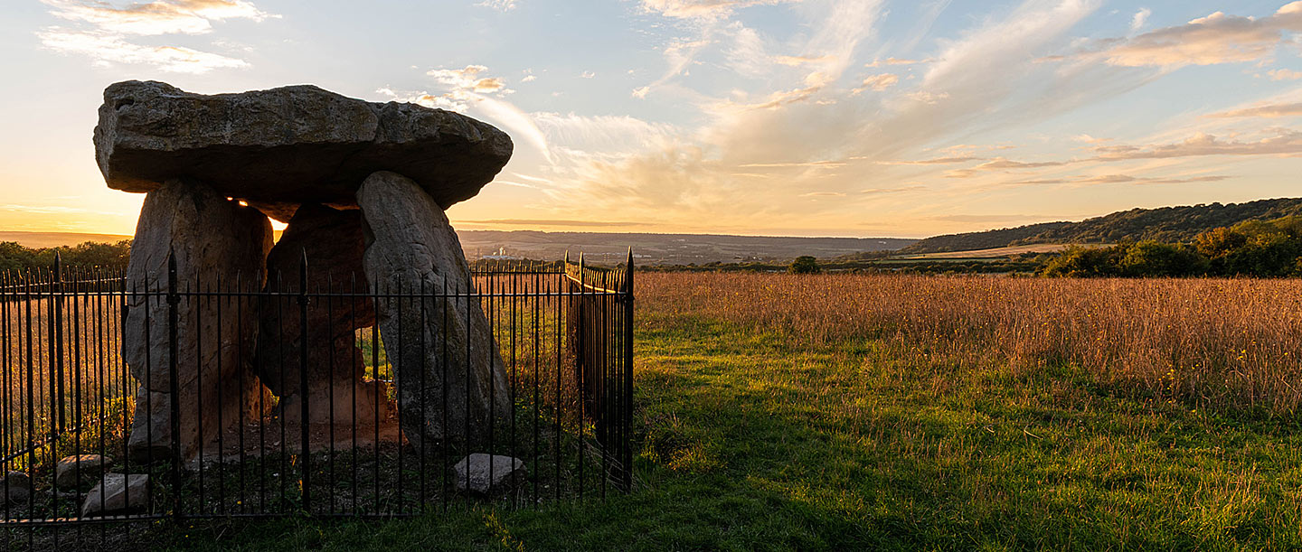 Kit’s Coty House looking west at sunset