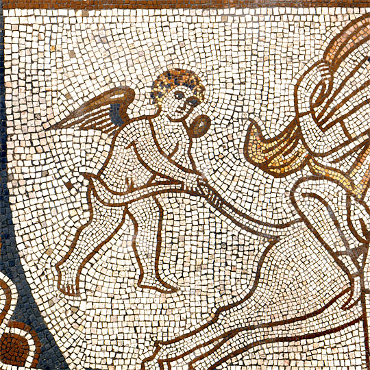 Detail of the apse Rape of Europa mosaic depict events from Virgil's Aeneid and suggests that the owner of Lullingstone Roman Villa was familiar with Latin literature