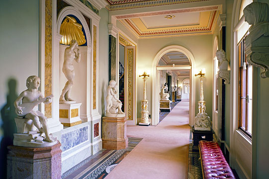 The Grand corridor at Osborne, where many pieces of outstanding sculpture collections are displayed