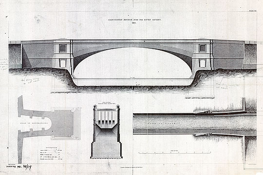 A 19th-century plan  and elevation drawing of Over Bridge