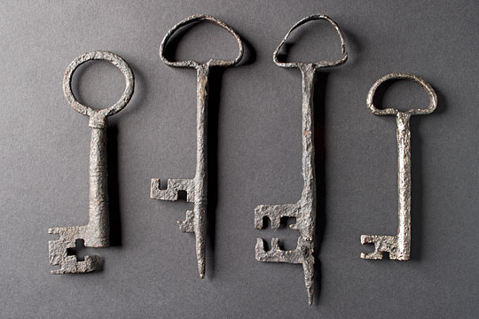 Four well-preserved iron keys found at Roche, dating from the time of Roche abbey