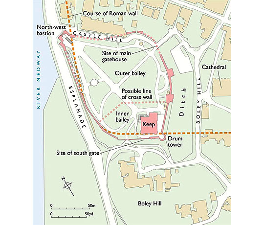 Map showing the location of Rochester Castle