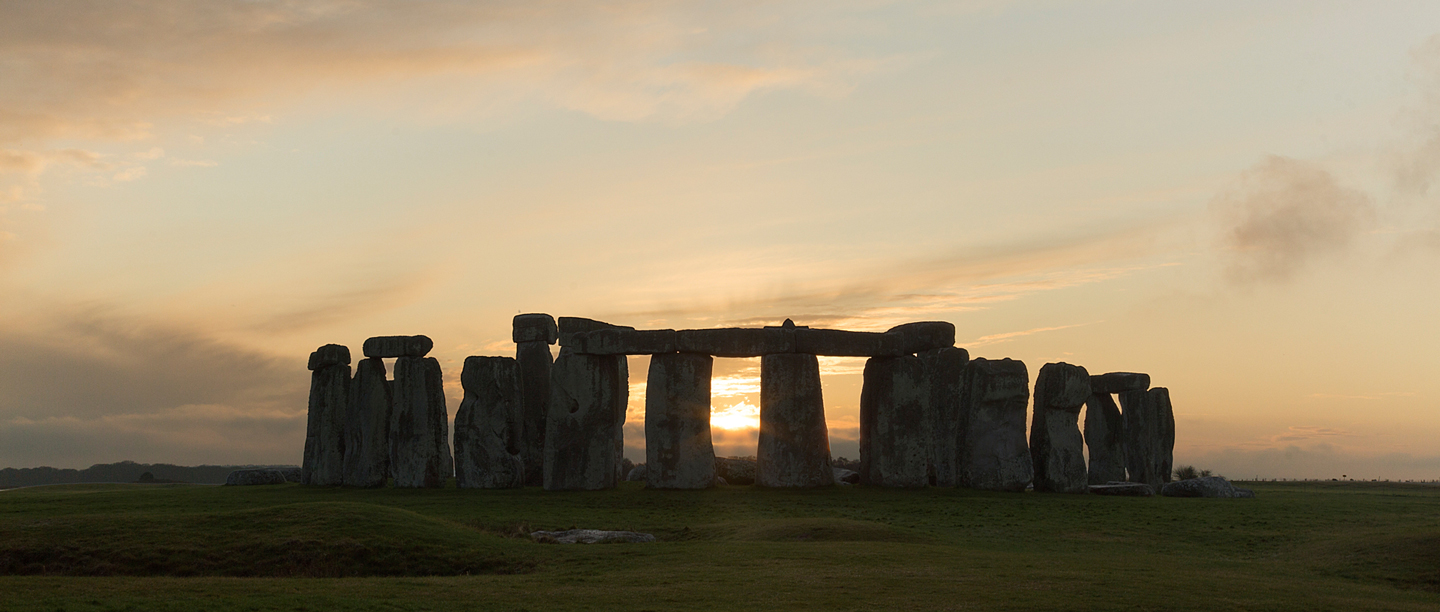 A view of Stonehenge as sunset approaches on the Winter Solstice.