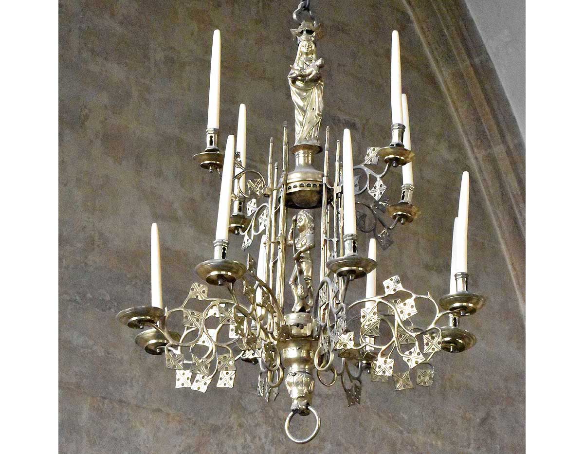 This brass chandelier from Temple Church was imported from Flanders in the late 15th century