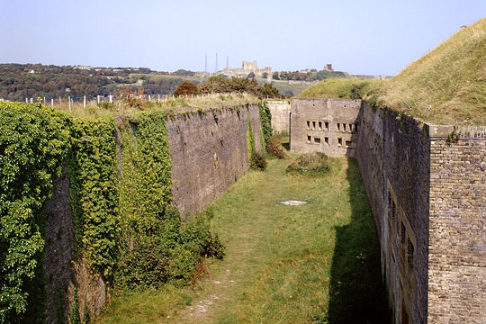 The Drop Redoubt of the Western Heights, with Dover Castle in the distance