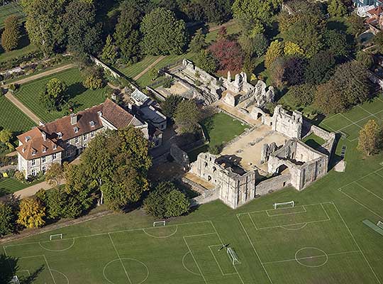 Wolvesey Castle seen from the air, with the later bishop’s palace on the left