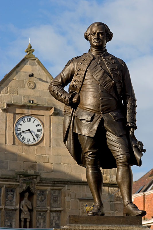 Carlo Marochetti’s statue of Clive in front of the Old Market Hall, Shrewsbury
