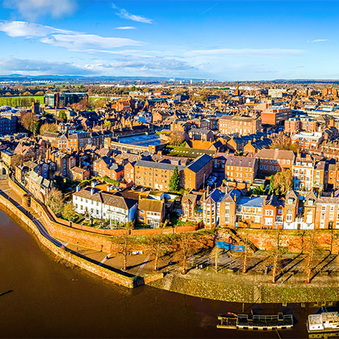 An aerial view of Chester city centre