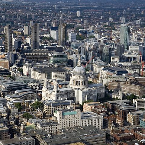 Aerial view of St Paul's Cathedral and the surrounding area