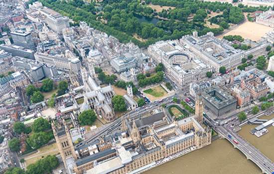 Aerial view of London including the Houses of Parliament, Buckingham Palace and Westminster Abbey Aerial view of London including the Houses of Parliament, Buckingham Palace and Westminster Abbey