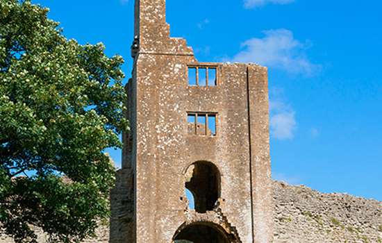 The tall, ruined gatehouse tower at Old Sherborne Castle The tall, ruined gatehouse tower at Old Sherborne Castle