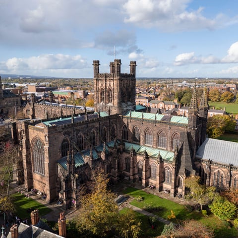 An aerial view of Chester Cathedral.