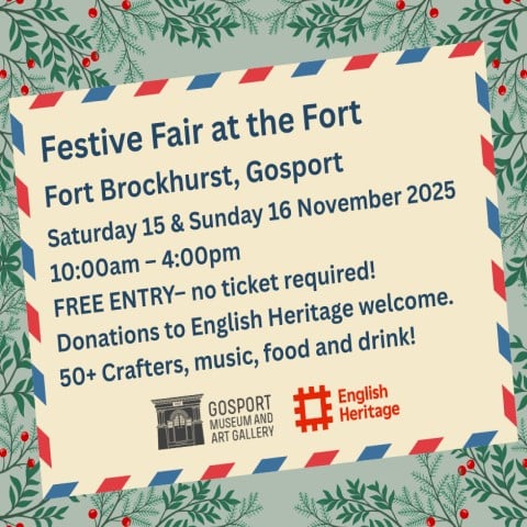 Festive sign bordered in green holy with red berries with details about the event.