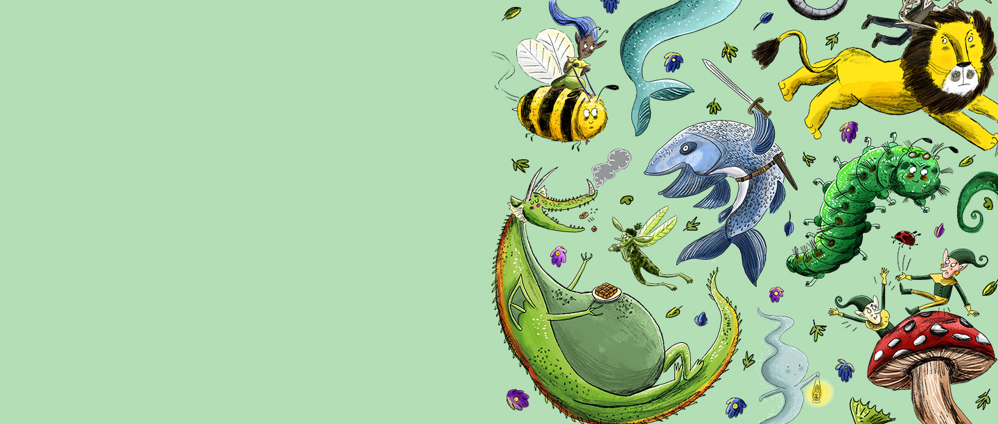 Folktale Creature Trails characters on a green background